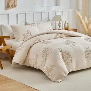 Rose Embroidery Decorative Duvet Cover Set, 2/3 Counts/set Including 1 Duvet Cover & 1/2 Pillowcase without Filler, Soft Comfortable Bedding Set for Home Bedroom