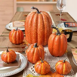 Artificial Pumpkin Decoration Set, Fake Pumpkin with Leaves, Fall Decorations for Home Party Festival, Home Decor Supplies, Fruit