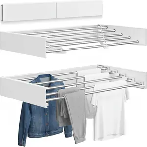 ECHOKRAFTS Wall Mounted Clothes Drying Rack, Foldable Wall Mount Laundry Rack Folding Indoor, Drying Rack Clothing Collapsible, Hidden Space Saver Cloths Drying Rack, Wall Drying Rack