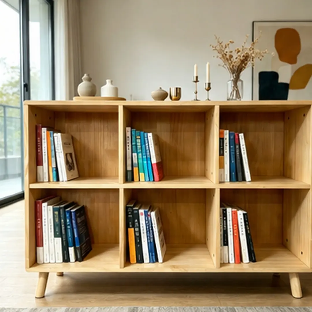 6 Cube Wooden Storage Shelf Freestanding Open Bookcase with Legs Natural Solid Pine Cubby Organizer for Living Room Bedroom Office Entryway Bookshelf Display Rack Multiple Compartments, Natural Wood Color Options, Pine Material