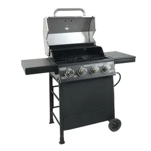Grill Boss 4-Burner Outdoor Propane Gas Grill with Side Shelves & Wheels, Black