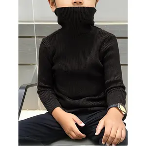 Boy's Warm Cable Knit Turtleneck Pullover, Casual Basic Knitwear, Long Sleeve Kid's Casual Clothes for Spring, Fall