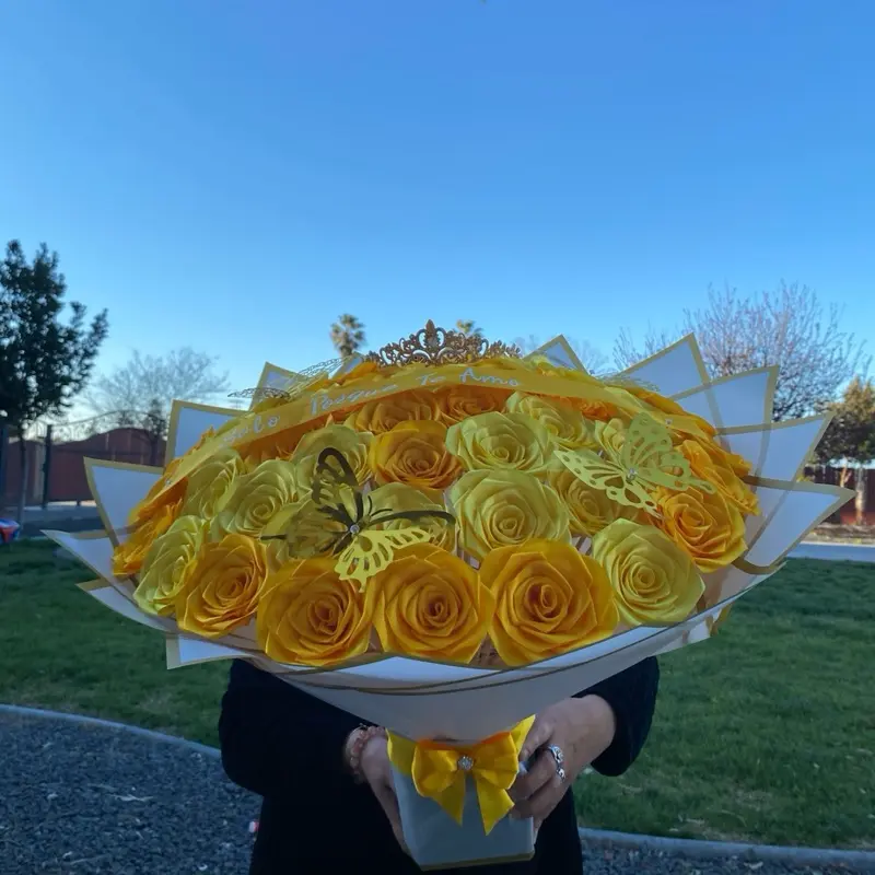 Yellow Circular Silicone Decorative Flowers - Vase-Compatible Room Decor Accent, Casual Evening Gift, Wedding Decorative Item