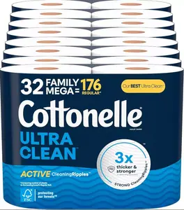 Cottonelle Ultra Clean Toilet Paper with Active CleaningRipples Texture, 32 Fami