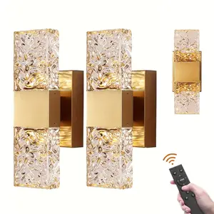 Remote-controlled wall lamp set of two, rechargeable wall lamp with remote control, dimmable LED wall lamp, indoor battery-powered wall lamp, wireless gold wall lamp set of two, suitable for bedrooms, living rooms and dining rooms