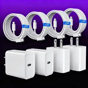 4-Pack 20W TypeC Wall Charger Blocks with 6-Foot  TypeC-C to USB-C Cables, Compatible with 17/17 Pro/17 Pro Max/17 Air/16/16 Pro/16 Pro Max/15/15 Plus/15 Pro/15 Pro Max - White