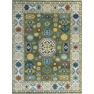Inviting Kazak Light Green Hand Knotted Wool Rug