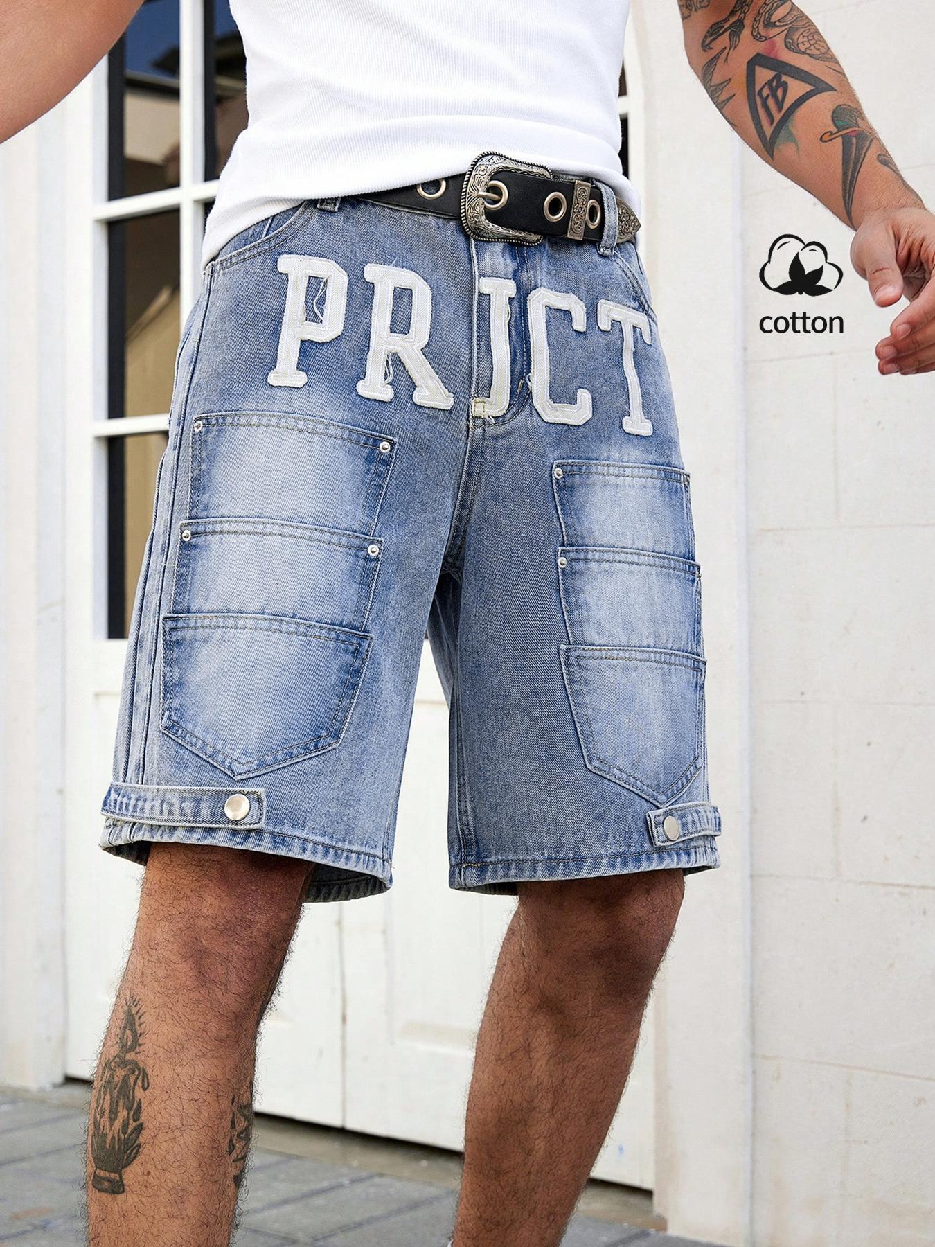 Multi-pocket denim shorts, denim cargo shorts, jeans—Y2K American street style embroidered vintage shorts for both men and women, casual letter embroidery design, perfect for summer fashion everyday wear, versatile casual style.