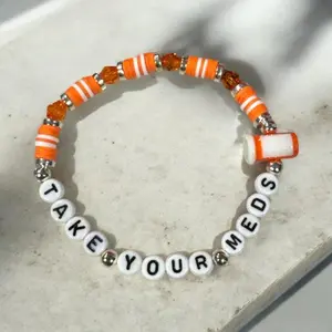 Take Your Meds Beaded Bracelet | Pill Bottle Kandi Charm - PU Leather, Bold & Playful Reminder for Mental Health Awareness woman bracelet motivational bracelet shop handmade jewelry