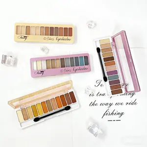 Nourishing 12-Color Eyeshadow Palette with Big Brush Long Lasting Warm Colors Hydrating Eye Gloss Non-sticky Tint