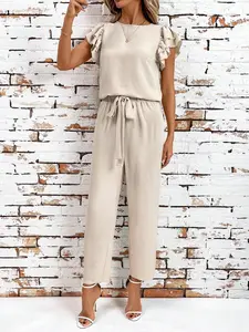 Women's Elegant Commuter Business Casual V-Neck Pleated Glossy Satin Short Shirt, Blouses, Asymmetric Design, Perfect for Parties and Daily Wear