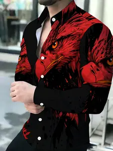 Red & Black Eagle Head Printed Men's Street Style Shirt