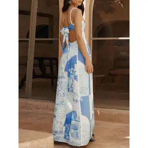 Womens Y2K Summer Sleeveless Floral Print Tie-Back A-Line Dress  Casual Vintage Dress for Beach, Vacation, and Party Wear  Lightweight & Breathable Long Dress for Spring, Summer, and Fall Cotton Fabric Womenswear Formal