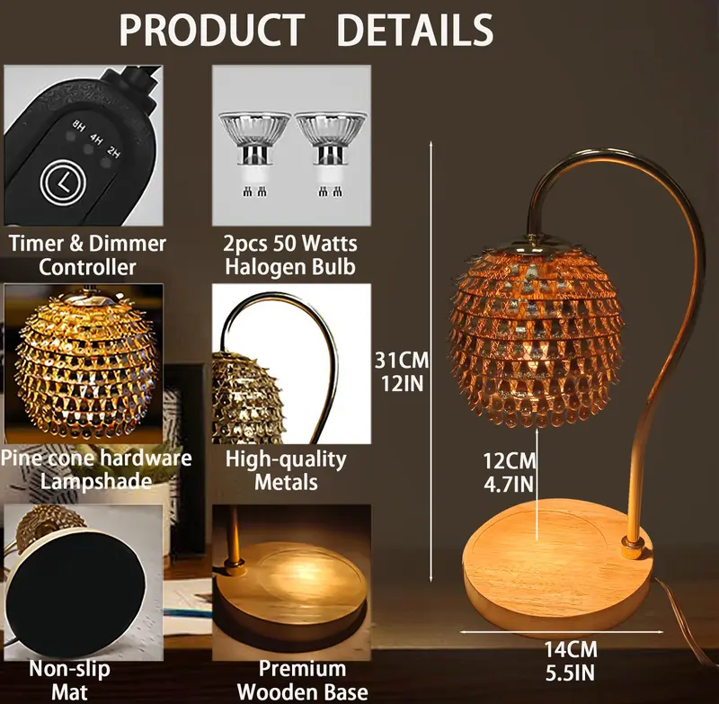 Candle Heat Lamp with Timer, Wax Melt Heater Electric Candle Heat Lamp, Home Decor Cozy Home Warming Gift, Gold 3