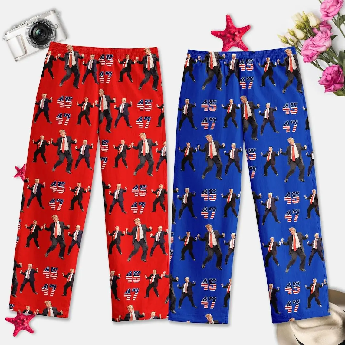 Trump 45 47 President Sleepwear, Cozy Holiday Wear, Trump Dancing Unisex Pajamas Pants, Trump Family Sleepwear, Dancing Trump Pajamas Pants