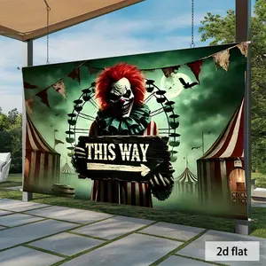 1pc Carnival Backdrop Haunted Clown Theme Moonlit Tent Ferris Wheel Design for Home Room Wall Themed Event Halloween