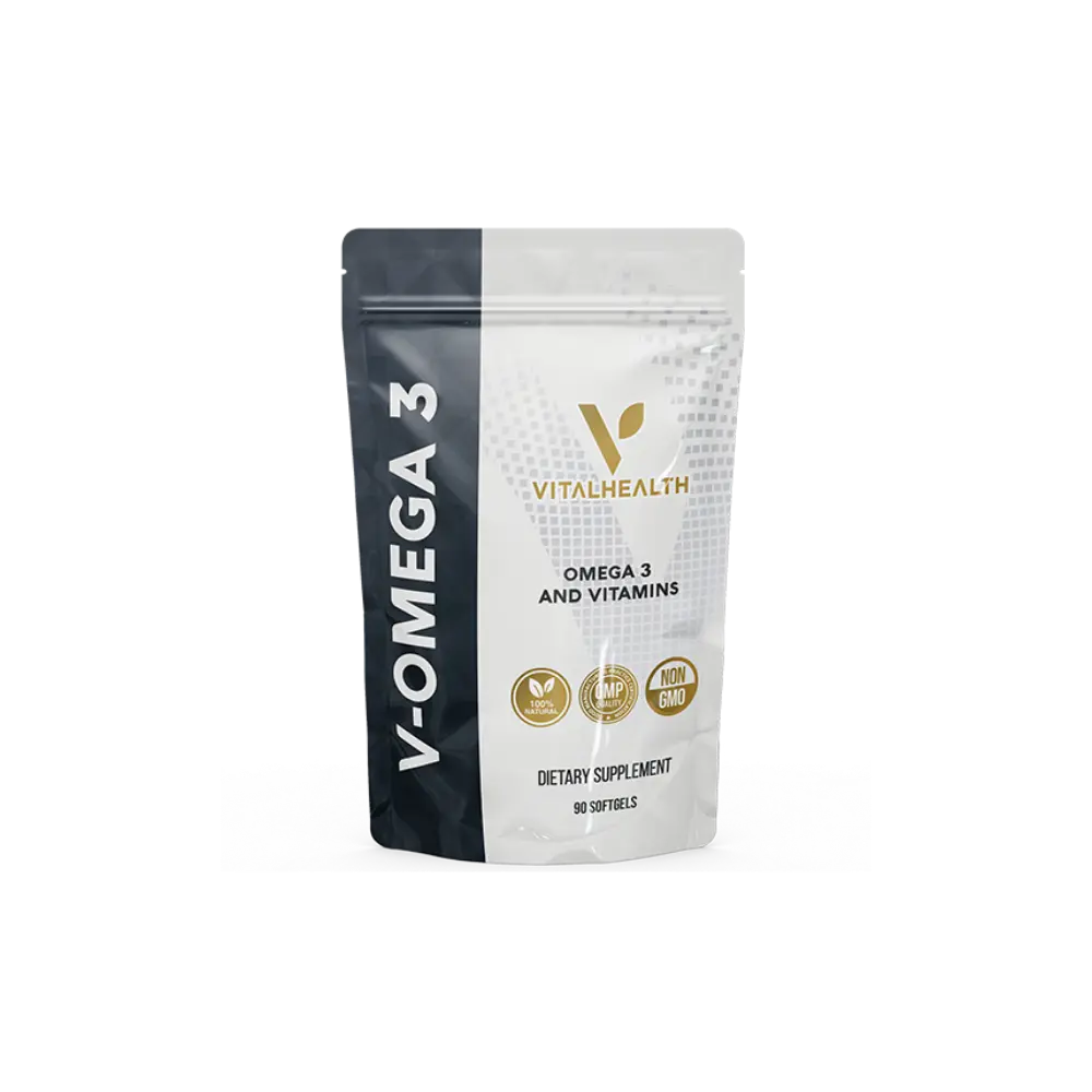 V-OMEGA 3 Brain - 90 Softgels | Omega-3 Supplement with with Astaxanthin Extract - For Skin Nourishment, Joint Support, Cognitive & Heart Wellness - Non Gmo