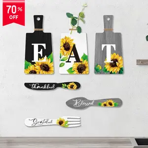 Farmhouse Sunflower Kitchen Decor and Accessories Set of 6 - Hangable Wooden Wall Plaques for Kitchen Decor and Ornaments