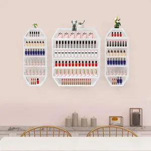 Rainaut Rainaut Wall-Mounted Nail Polish Storage Racks,Multi-Tiers Metal Octagonal Cosmetic Display Rack,Essential Oil And Perfume Bottle Holder,Wall Shelf Organizers For Home Spa Nail Salon Shop (White)