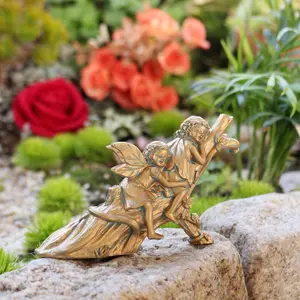 Vintage Copper Color Fairy Garden Ornament, Resin Sleeping Sisters Figurine, Easter Spring Yard Decor, Christmas Valentine Gift