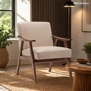 Mid-Century Modern ARCH Wingback Accent Chair - Wingback Chairs with Rubberwood Frame, Curved Arms, Extra-Thick Backrest, Plush Foam, Tech Cloth, Quick Setup, Ideal for Living Room, Bedroom