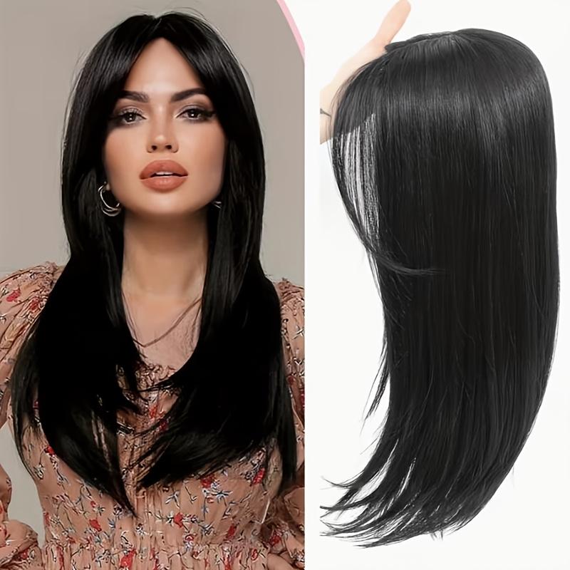 This 16-Inch Wig Is Designed Specifically for Women with Thinning Hair. It Features Large Straight Hair Strands And Is Suitable for All Seasons, Complete with Bangs. This Synthetic Wig Includes Side Bangs And Is Easy to Wear