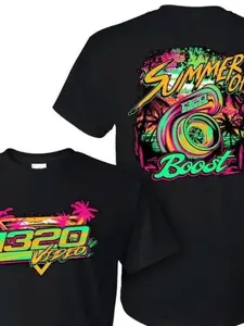 1320 Video Enhanced T-Shirt for Men with Neon Turbocharger Graphic - 1320 for all-Season Digital Print Racing Tee, Soft Streetwear Short Sleeve Shirt for Car Enthusiasts & Motorsport Events, Machine Washable Casual Top