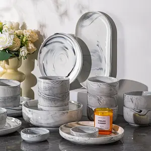 Marble Pattern Ceramic Tableware Set, Modern Style Cutlery Set, Simple and High-end Tableware Set, Ceramic Dinnerware Set for Home Kitchen Dining Room