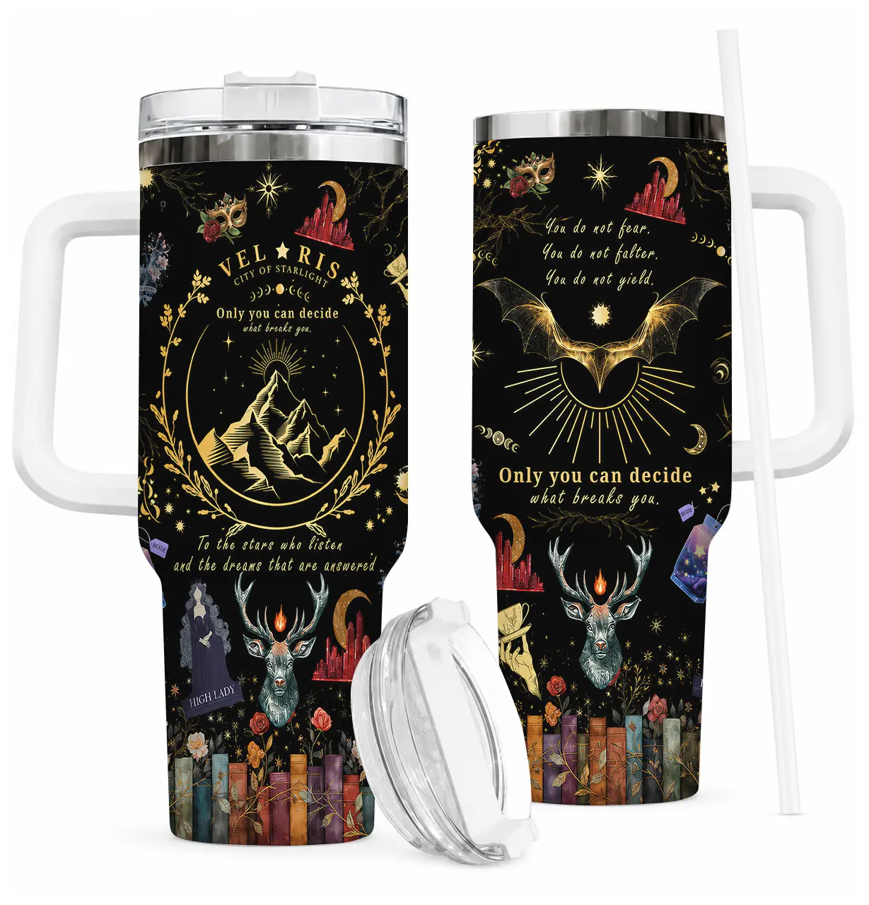 Velaris City of Starlight 40oz Tumbler, Fantasy Bookish Reader Gift, ACOTAR Inspired Travel Mug with Handle & Straw, Gift for Book Lovers