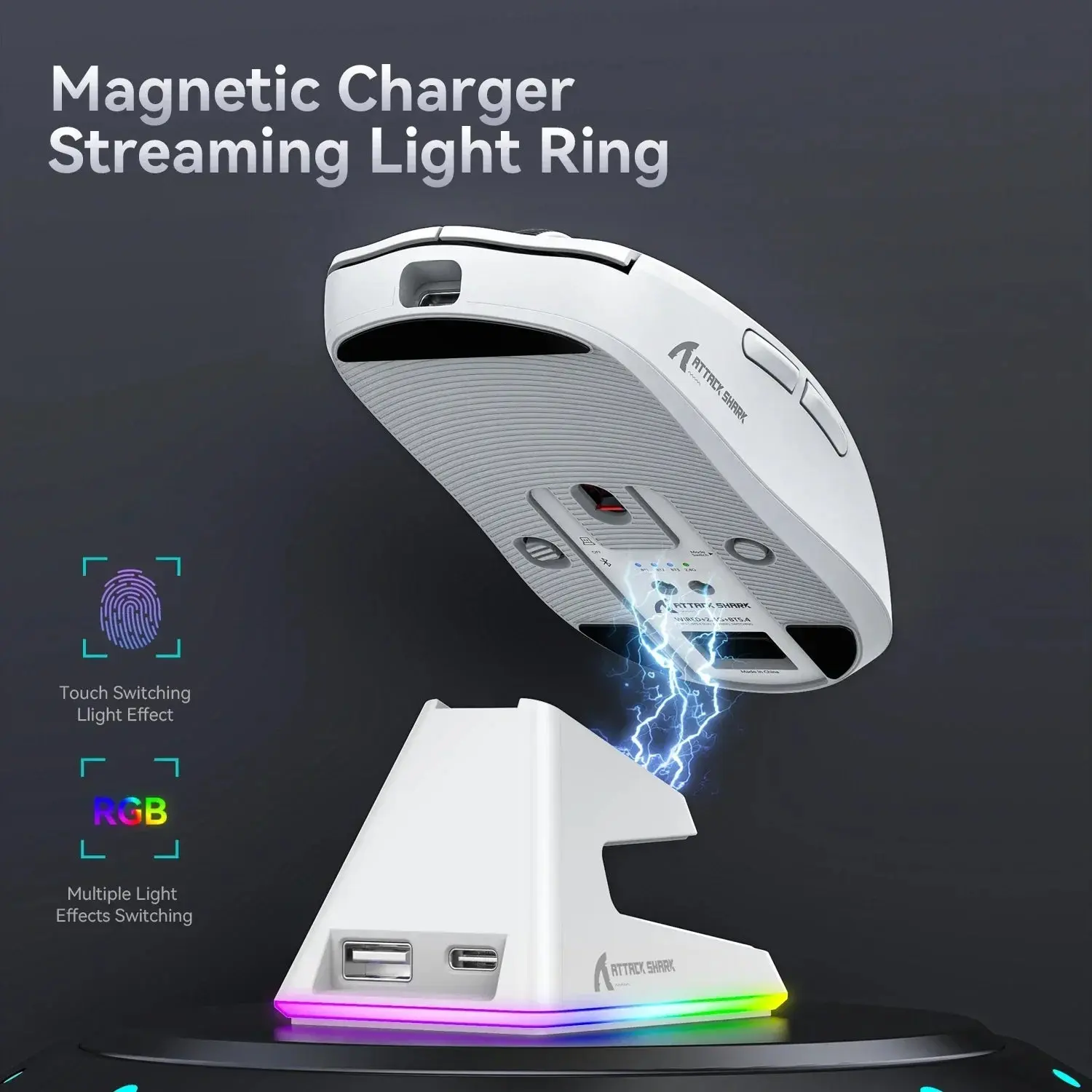 X6 Model Tri-Mode RGB Lighting Macro Control Gaming PC Mouse - Slim Wireless, Magnetic Charging Base, Bluetooth Mini Design, Rechargeable Battery, Adjustable High DPI, Fast & Precise Movements, Multi-Platform Compatible Mouse