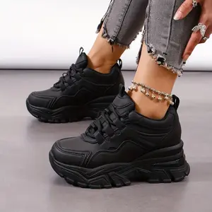 Women's Platform High-Top Thick Sneaker, Inner Wedge Heels Lace-up Fashion Sneaker, Women's Shoes