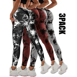 3 Pack Women's Scrunch Workout Leggings, High Waisted Butt Lifting Tie-dye V Back Waist Seamless Gym Yoga Leggings, Workout Leggings For Women Jada Leggings