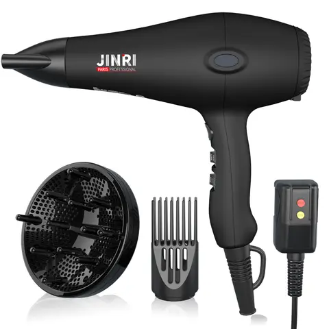 JINRI Ionic Hairdryer with AC Motor, Diffuser & Comb Nozzle (Straight), Negative Ions, 2 Speeds, 3 Heat Settings, Heat Protection, Low Noise, Long-Lasting (Brown/Black Gold, Smoothing for Bouncy Curls, Back to School)