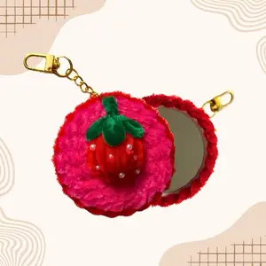 1pc. Strawberry Mirror Keychain Bag Charm Fuzzy Wire/Pipe Cleaners Gold/Silver Chain Handmade from Pipe Cleaners