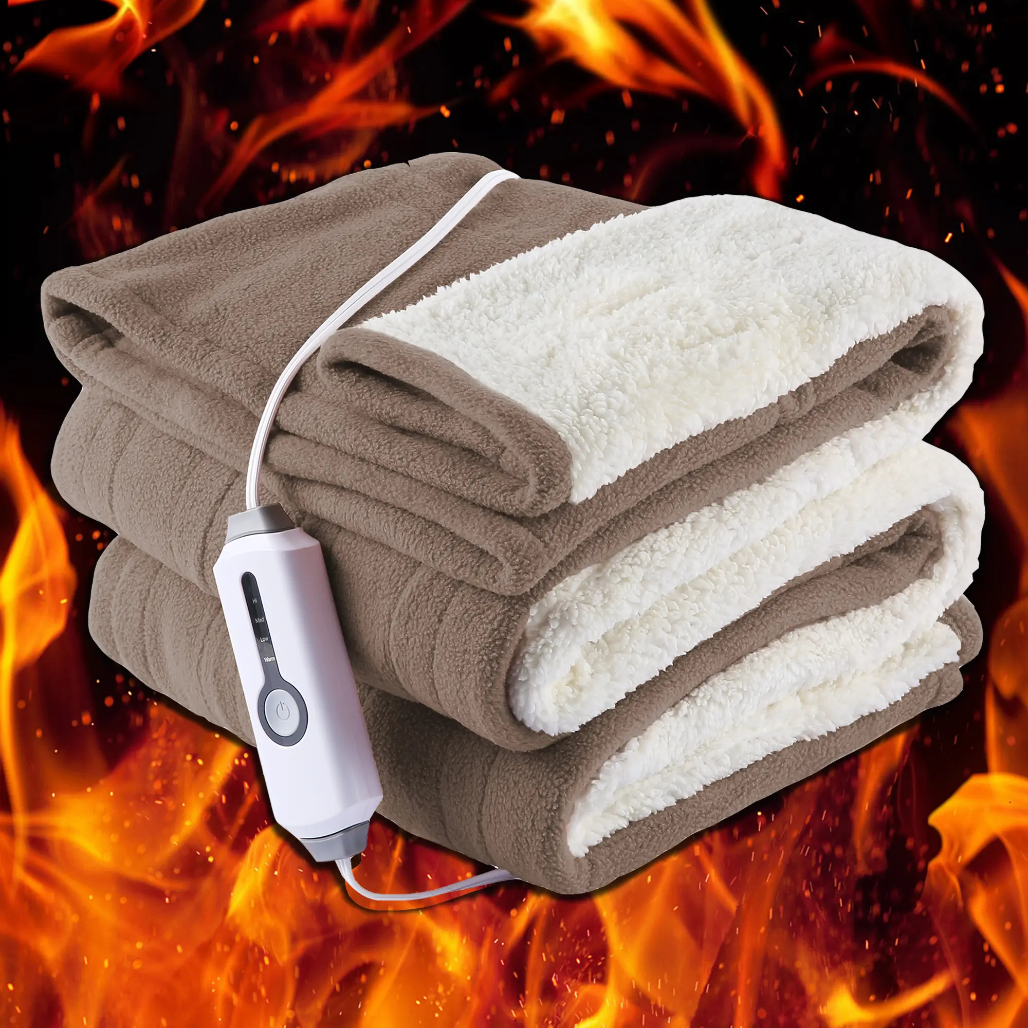 Electric Blanket Throw Size Soft Polar Fleece Shawl Heated Blanket with 3 Hour Auto-off Rapid Heating, 4 Heating Levels, Machine Washable
