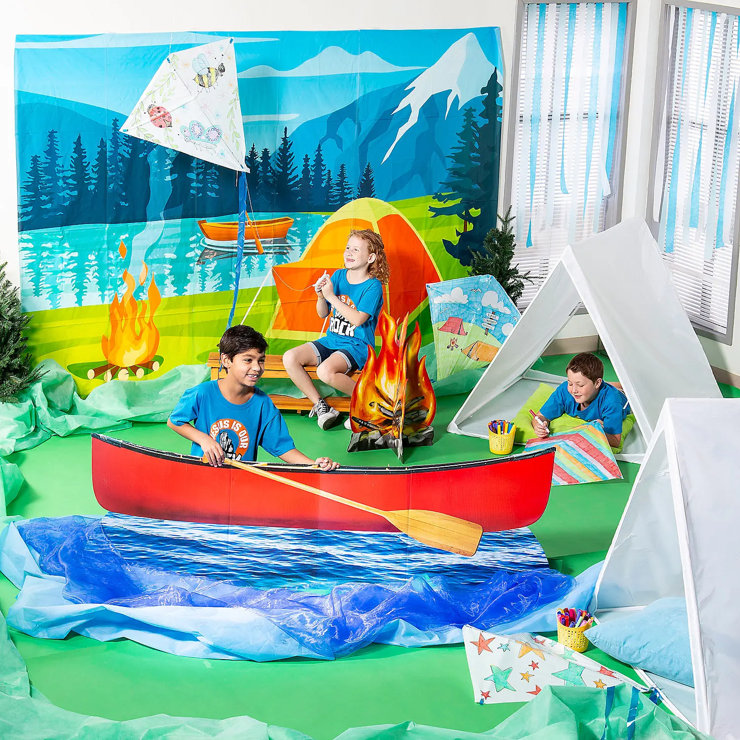 Rocky Beach VBS Camp Decorating Kit - 18-Pc Cardboard Backdrop, Multicolor Party Decoration Supplies for Classroom Setup