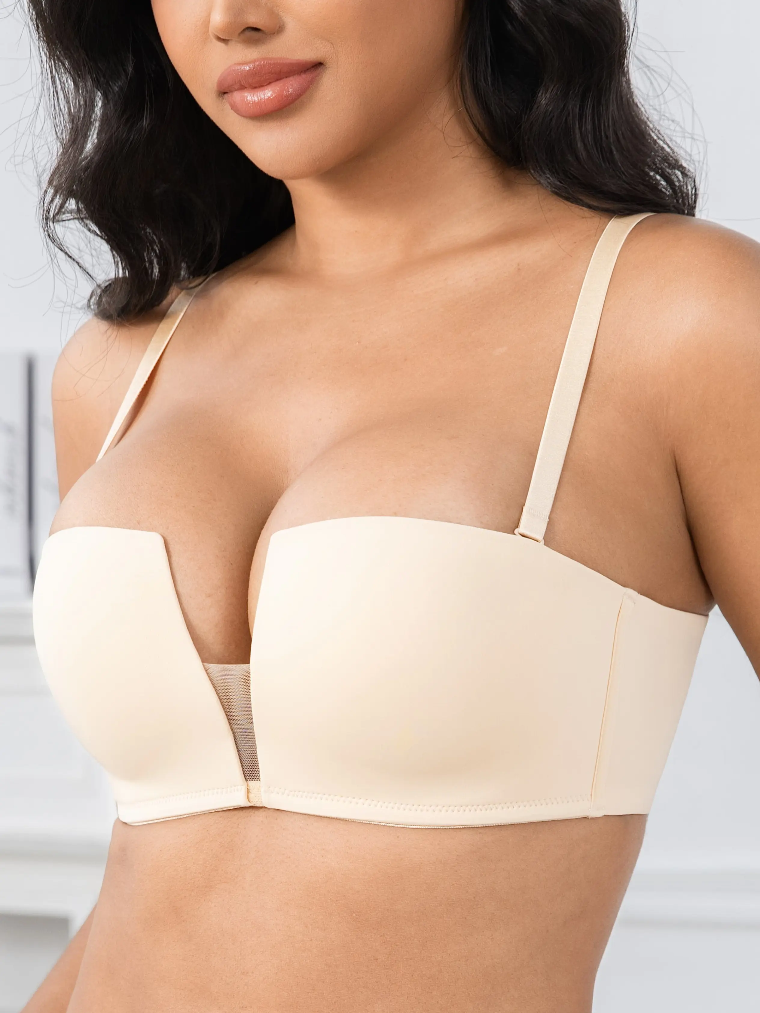 ANYIRIS Women's Balconette Push-Up Bra - Wireless, Seamless Smooth Fabric, 1-Cup Increase, Convertible Adjustable Comfortable Straps for Evening Outfits