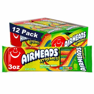 Airheads Xtremes Belts Candy, Chewy Candy Package, Rainbow Berry Fruit Flavor Artificially Flavored, 3 Ounces (12-Pack)