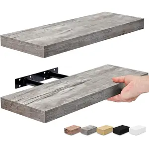 Floating Shelves for Wall, Bathroom Shelves Wall Mounted for Kitchen, Bedroom, Bathroom Storage Over Toilet, Hanging Book Shelf for Wall Home Decor Living Room (Grey, 2 Pack)