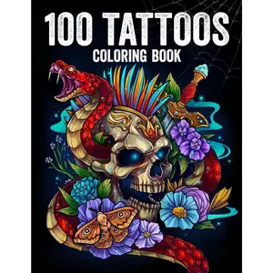 100 Tattoos:  Coloring Book for Adults with Incredible Designs of , , Fantasy, Skulls, and More! - Paperback
