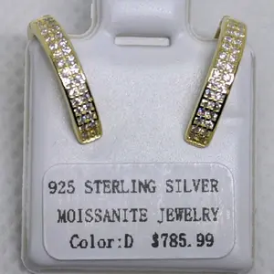 New Women’s 0.5ctw VVS D Moissanite Huggie Hoop Earrings 14K Gold Over 925 Sterling Silver