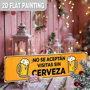 2D Flat Vintage Spanish "No Se Aceptan Visitas Sin Cerveza" Metal Sign, Retro Beer-Themed Wall Plaque, Sturdy Aluminum Decorative Sign for Bar, Man Cave, Pub, Mexican Fiesta Decor