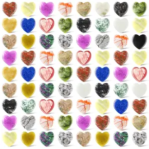 30 40 50 Pcs Natural Heart Shaped Crystal Stone 0.8'' Worry Stone Bulk Heart Palm Pocket Healing Carved Love Mini Gemstone Decor for Witchcraft Meditation Valentines Mothers Bay