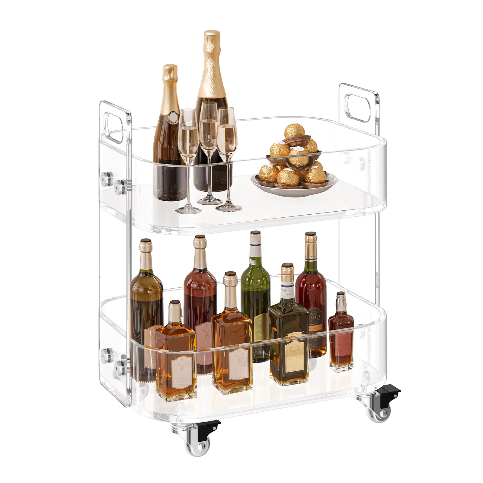 【SummerFinds】VEVOR Acrylic Table with Wheels, 2 Tiers Mobile Cart Table, Modern Rolling Acrylic Storage Desk, Clear Nightstand Side End Desk, for Living Room, Bedroom, Bar, Office, 12 x 16.3 x 18.9 in (Clear)