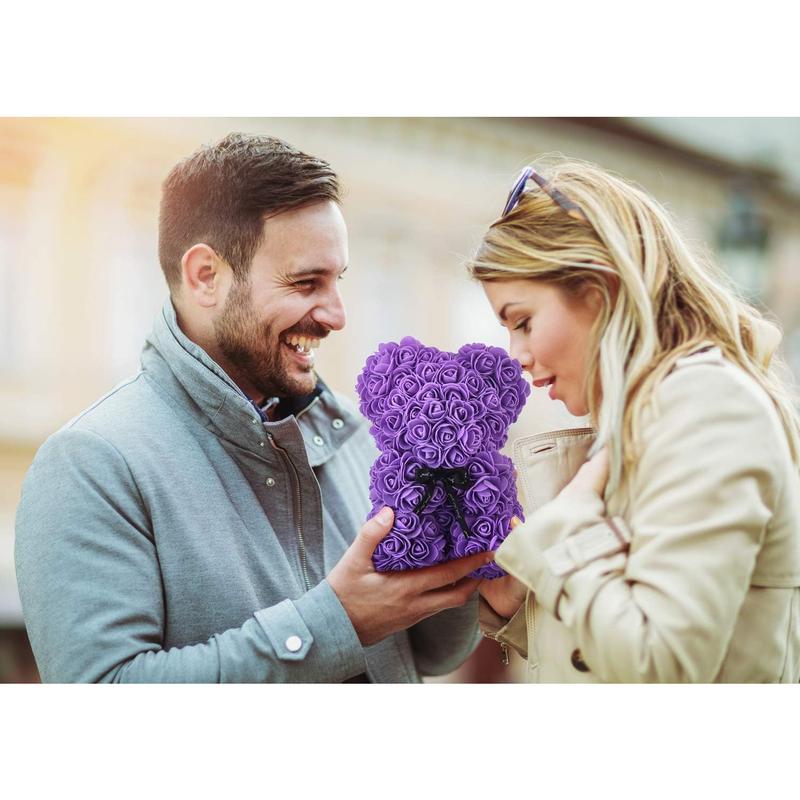 Artificial Flowers Rose Bear ,Rose Teddy Bear, Flower Bear Cub, Forever Rose Everlasting Flower for Window Display, Anniversary Christmas Valentines Gift (Purple) Artificial flowers