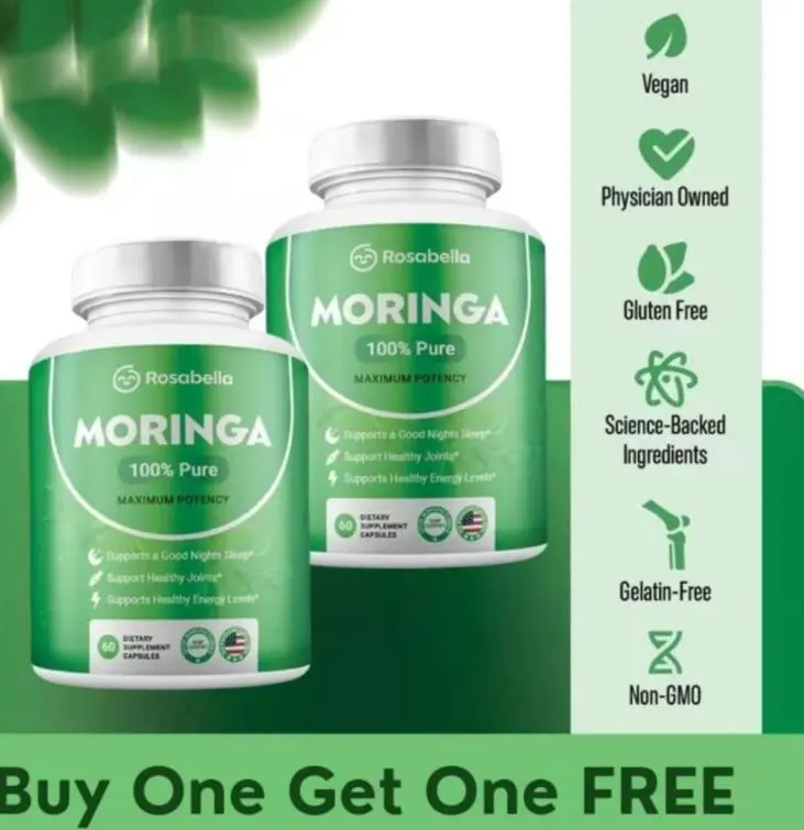 2 Bottles of Rosabella Moringa Capsules for lmmune Support, Gut Health & Vitamin