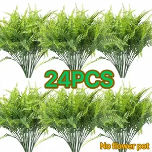Artificial Boston Fern Plants Set, 24 Pieces Home Garden Party Wedding Balcony Decor, Indoor Outdoor Decoration Essentials