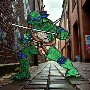 TMNT Leonardo Iron on Patch 4x4 Inch Green Ninja Turtle Embroidered Patch