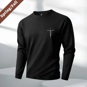 Men's Fashion Printed Long Sleeve T-Shirt American Street Style Sports T-Shirt Best Gift For Boyfriend Elegant Long T-Shirt Men'S Casual Black Street Surfing Wear Round Neck Motorcycle Operator O