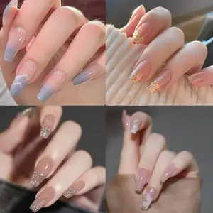 96pcs Long Square French Glitter Gradient Flower Design Press-On Nails Set, Perfect Fit Acrylic False Nails, Easy Wear for Parties Dance Daily Use